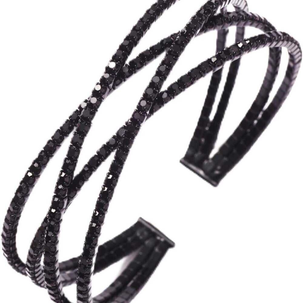 Black Rhinestone Cuff Bracelet for Women Layered Jewelry Prom Party Wedding